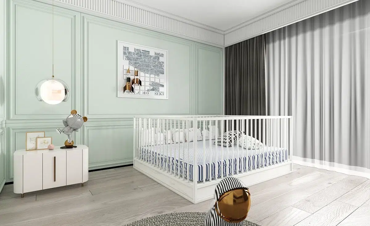 modern baby room interior design with oft colors and safe materials
