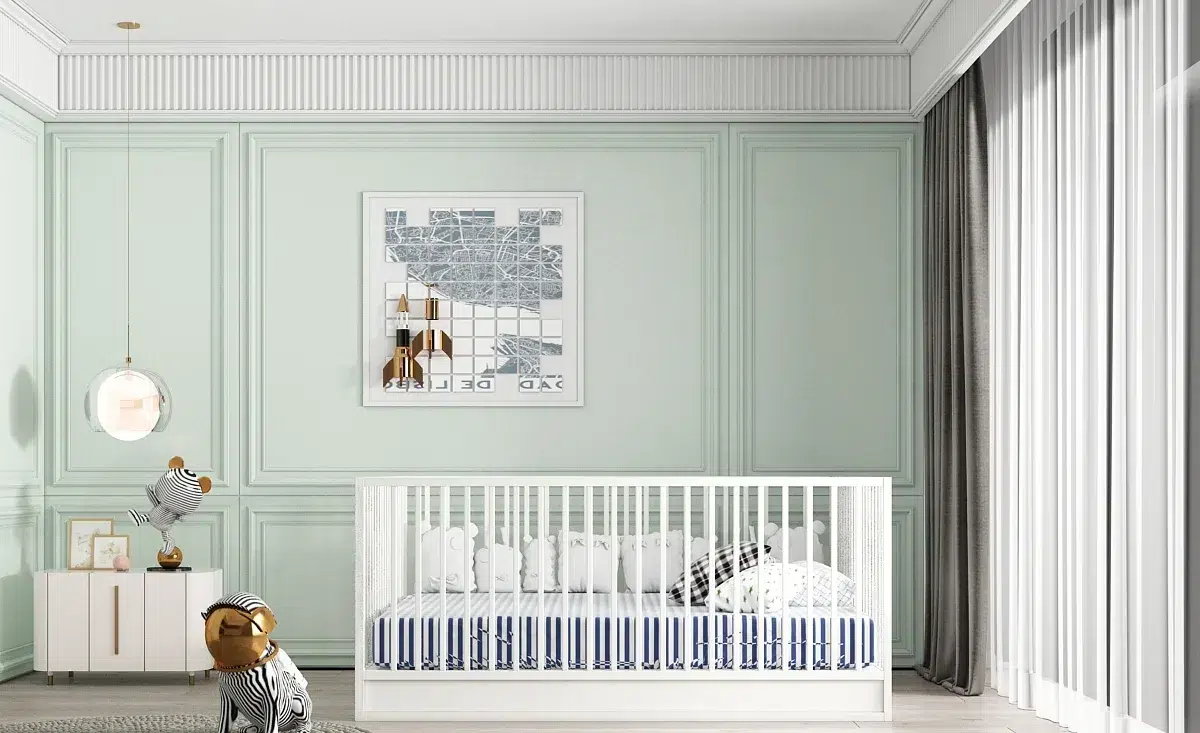 Modern baby room design with storage solutions and playful decor elements
