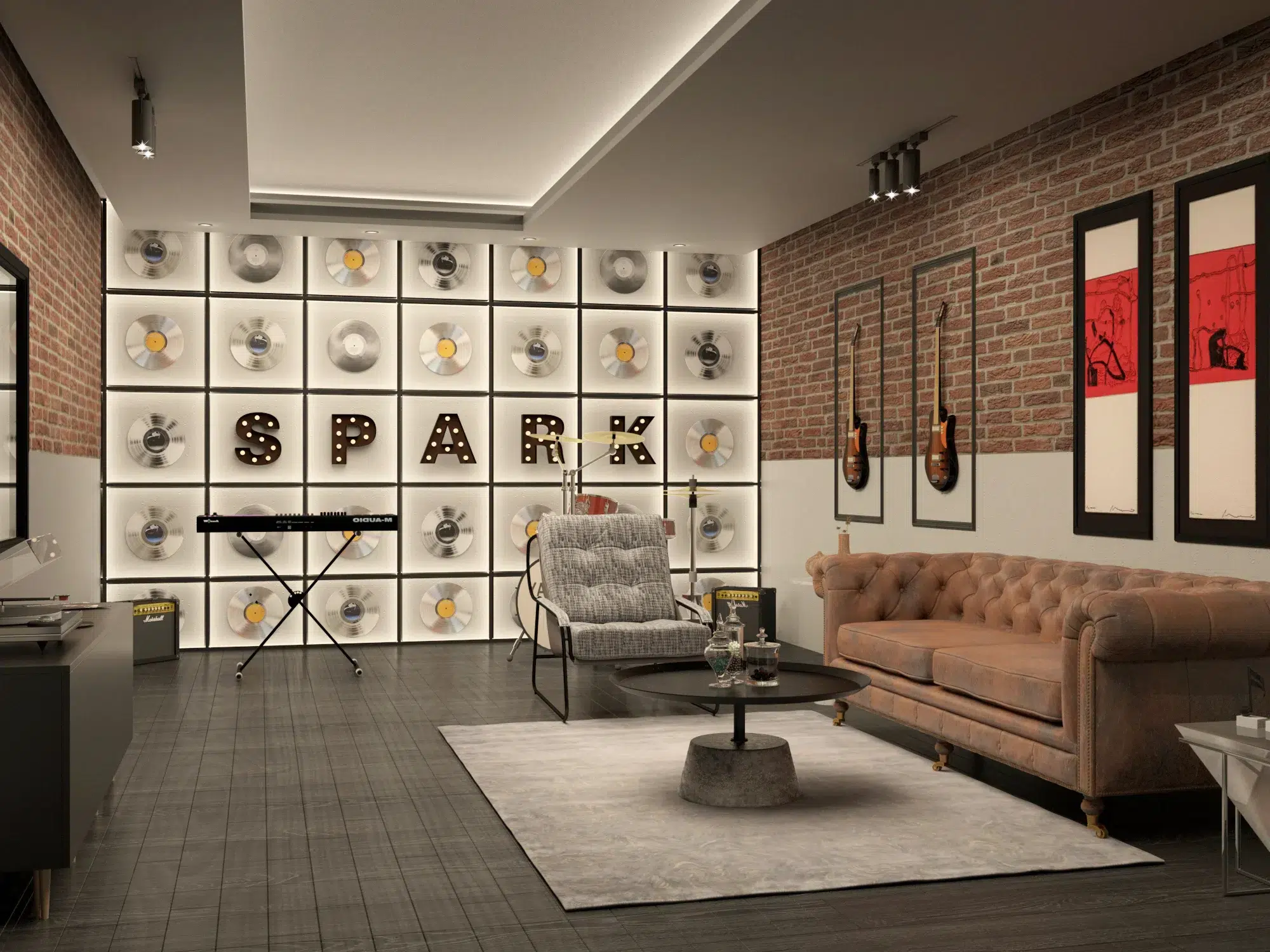 music studio interior design with minimalist and high performance acoustic treatments