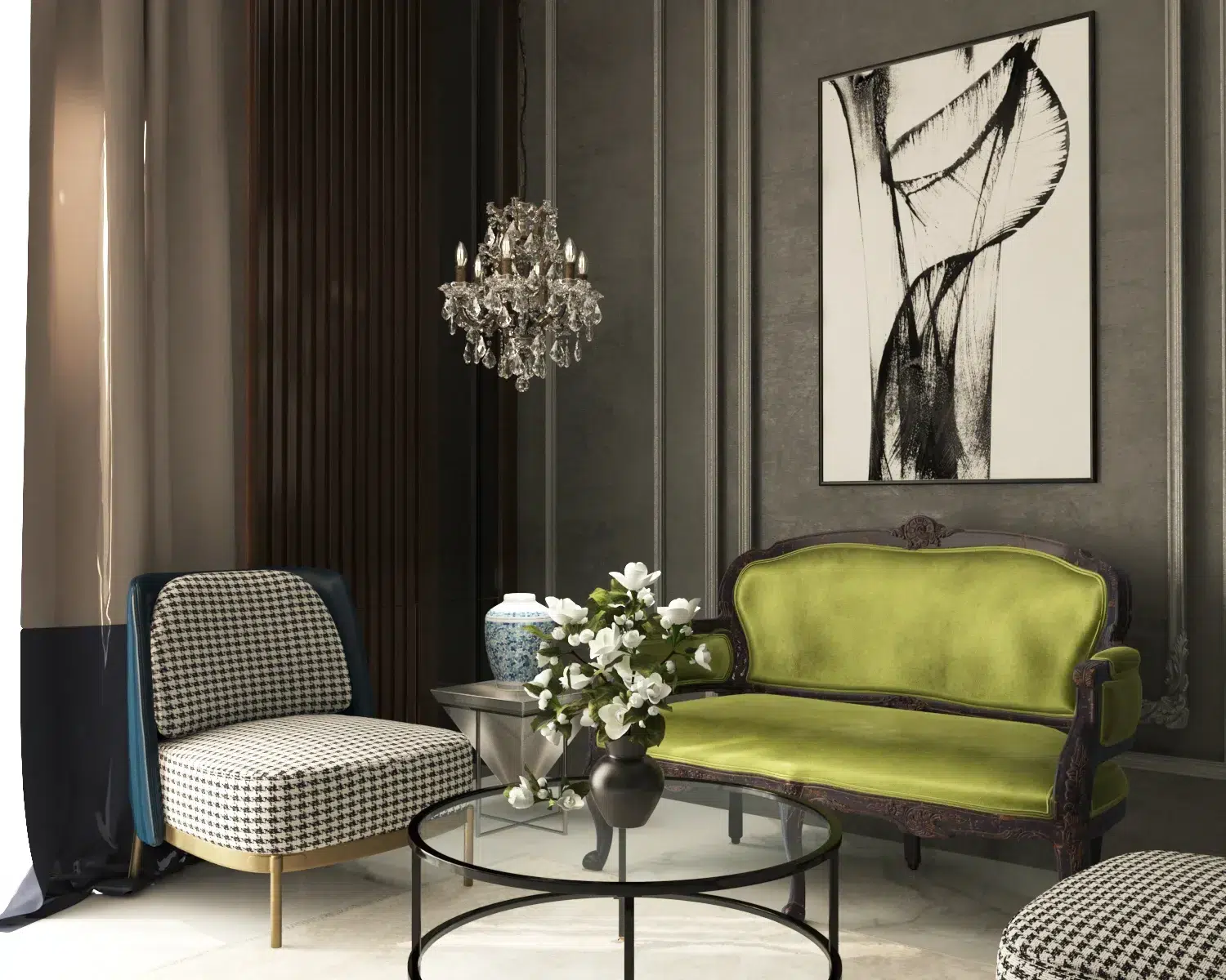 dark classic living room with sophisticated furniture and modern finishes – Sustainable Home