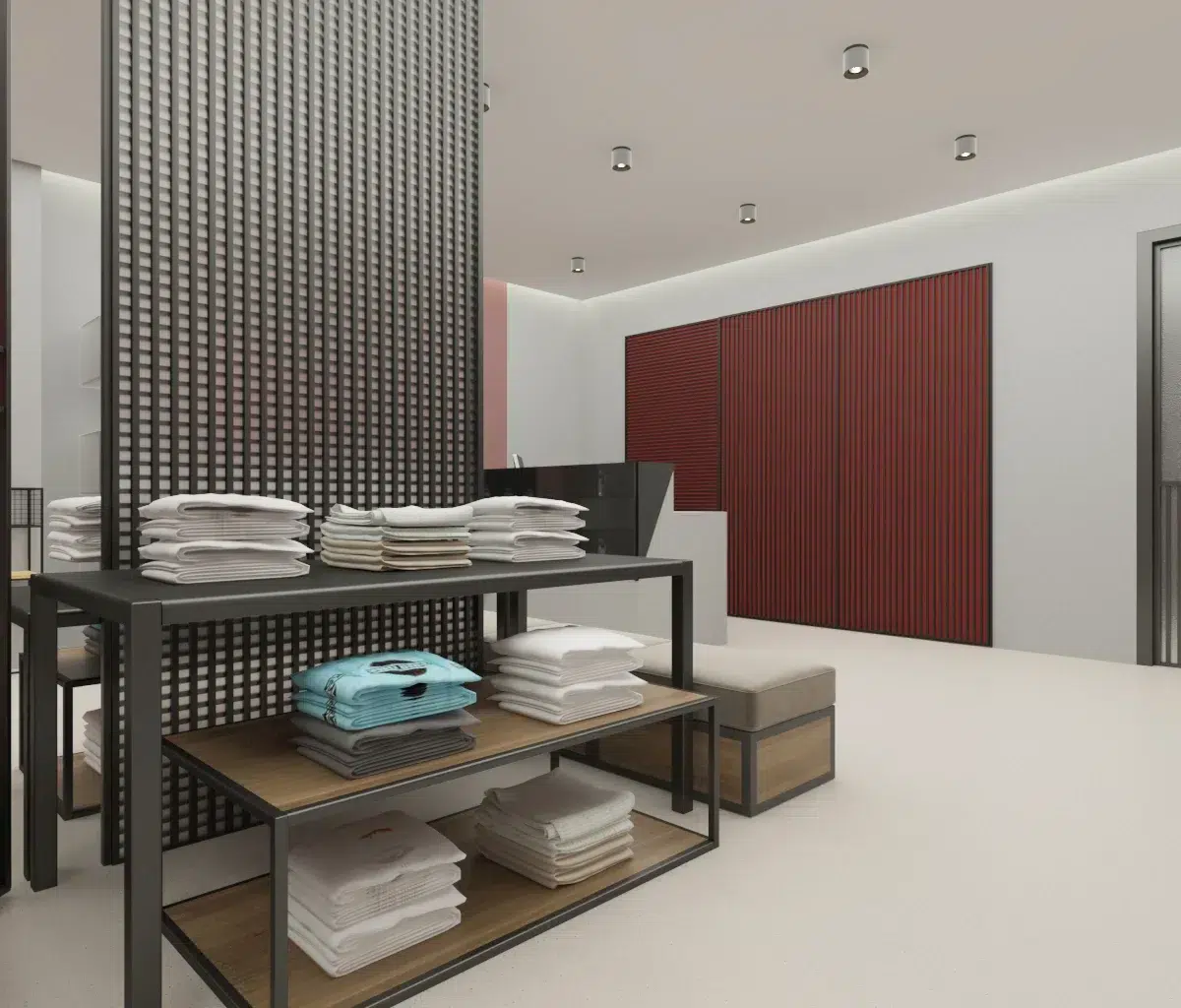 Sports accessories store interior with durable materials and modern décor