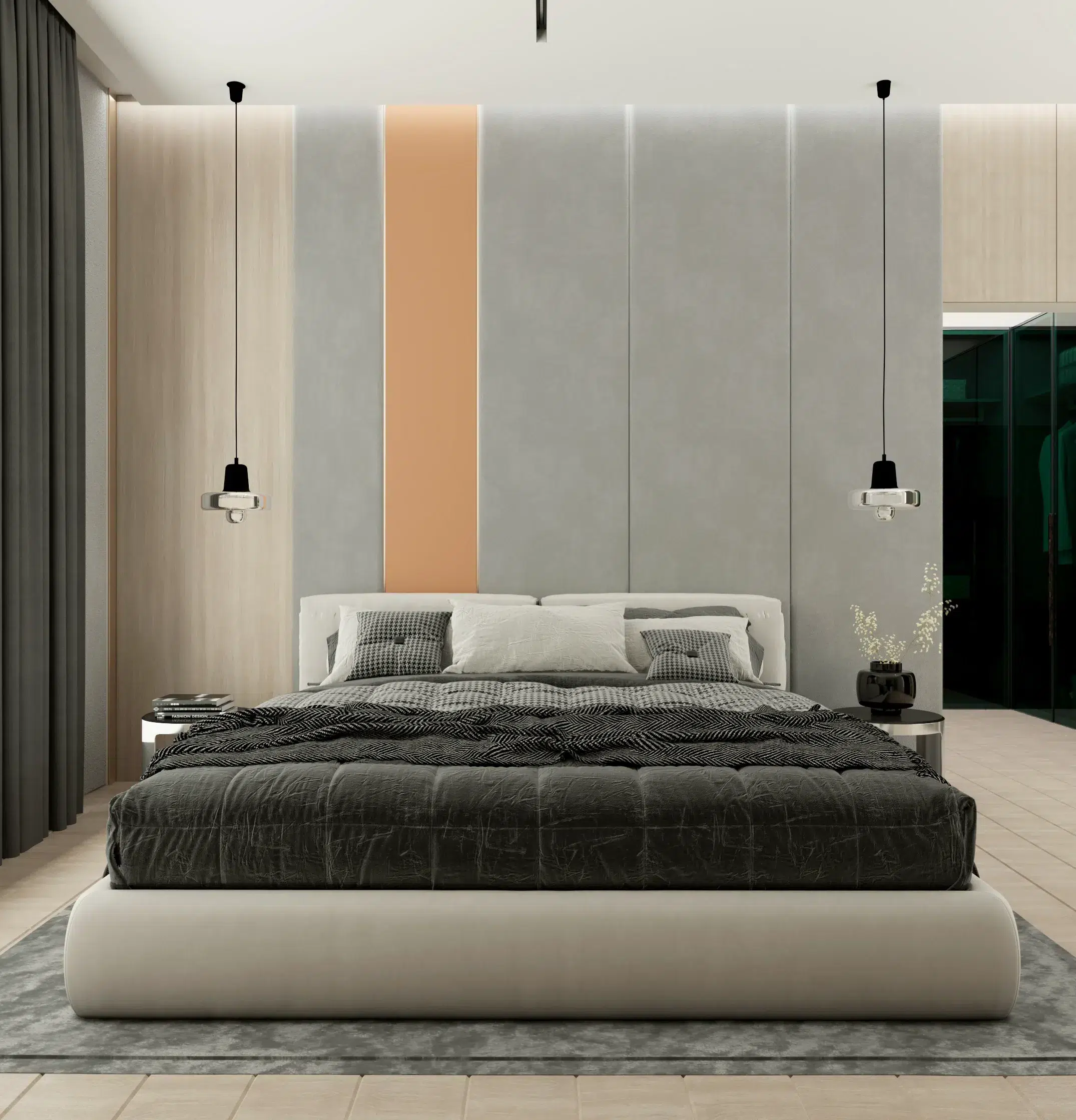 Interior design for modern bedrooms with balanced lighting and soft materials