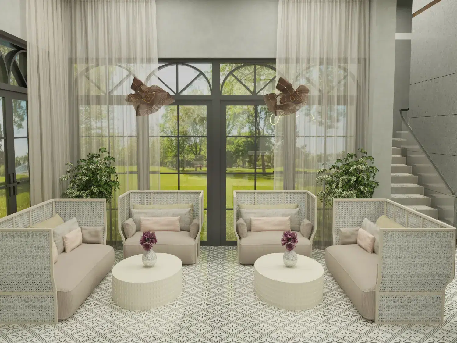 luxury restaurant interior design with marble tables and warm lighting accents