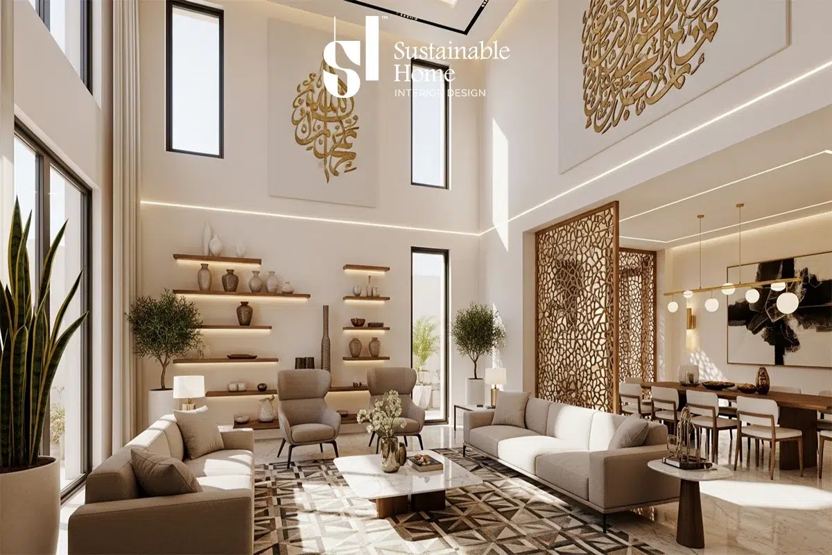 Modern house interior design in North Riyadh 2026 featuring thermally adaptive materials