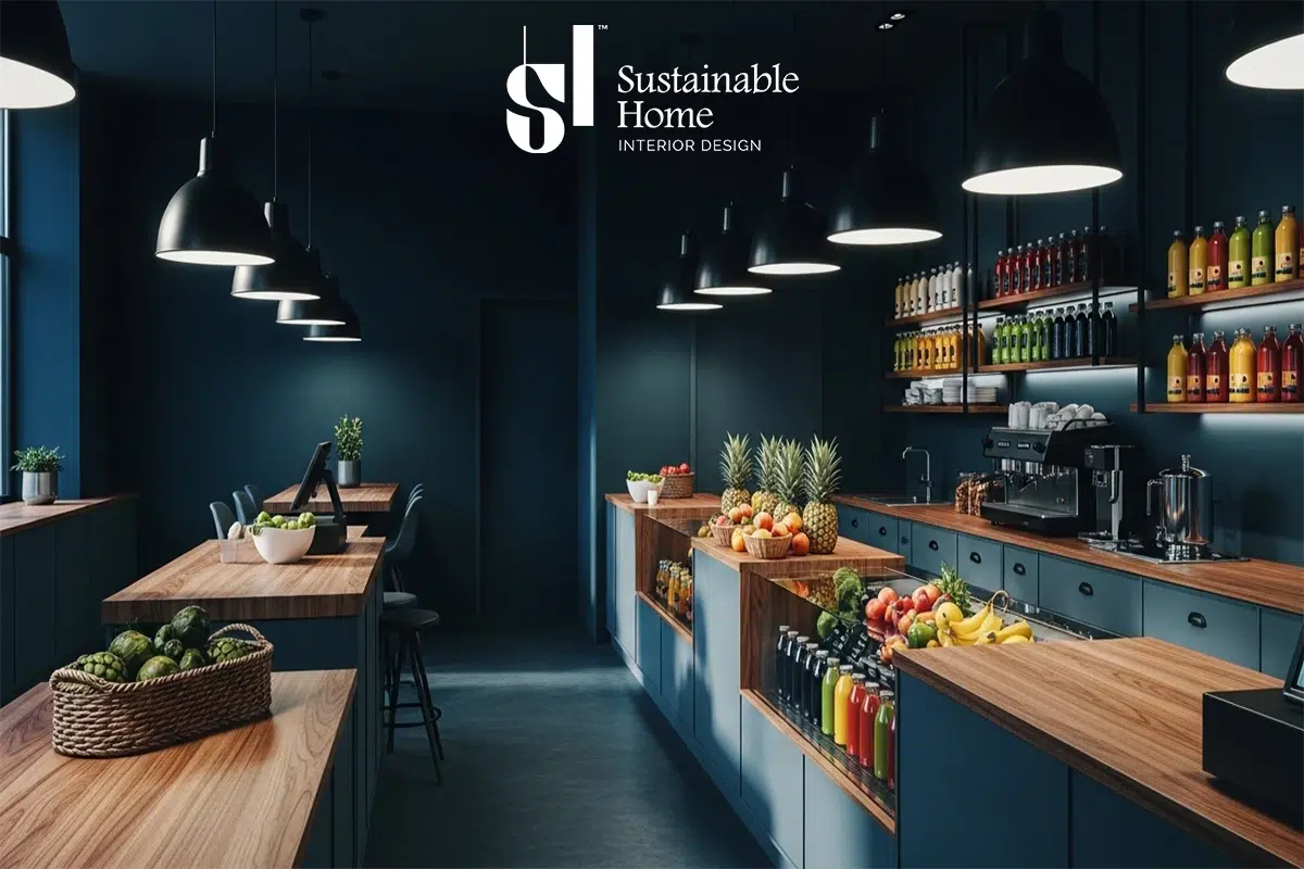 تصميم ديكور داخلي لمحل عصائر تجاري في السعودية يعتمد سيكولوجية الألوان وتجربة المستخدم لزيادة المبيعات