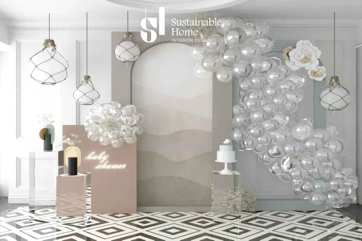 تصميم ديكور عيد ميلاد مبتكر حدث حذاء الطفل في الرياض 2026 بتنسيق زهور وبالونات