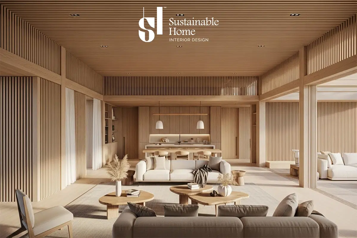 تصميم صالة فيلا مودرن في الرياض بنمط المينيماليزم الفاخر من تنفيذ المنزل المستدام، تظهر فيها الإضاءة الطبيعية (Sky Light) وتوزيع الأثاث الذكي تماشياً مع معايير جودة الحياة في رؤية 2030.