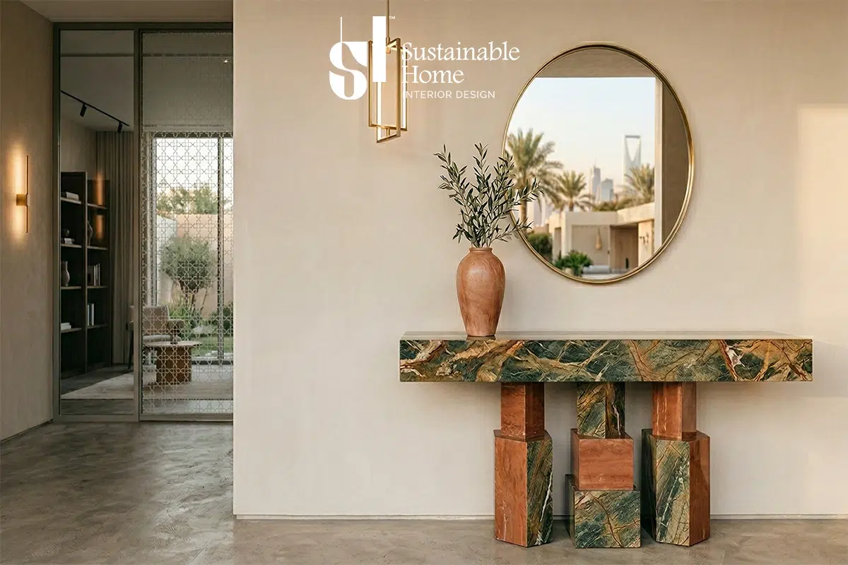 تصميم طاولة رخام في ديكور مدخل البيت الداخلي مودرن بالرياض 2026 