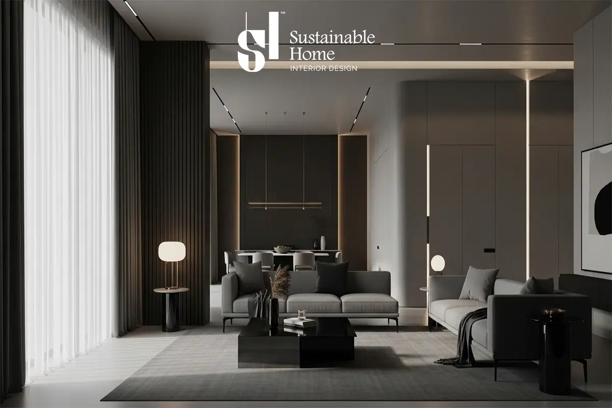 تصميم غرف معيشة عصرية في الرياض باستخدام إضاءة ذكية وخامات فاخرة