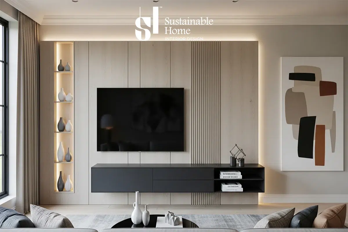 تنسيق ديكور جدار التلفزيون مع أثاث غرفة المعيشة في السعودية 2026