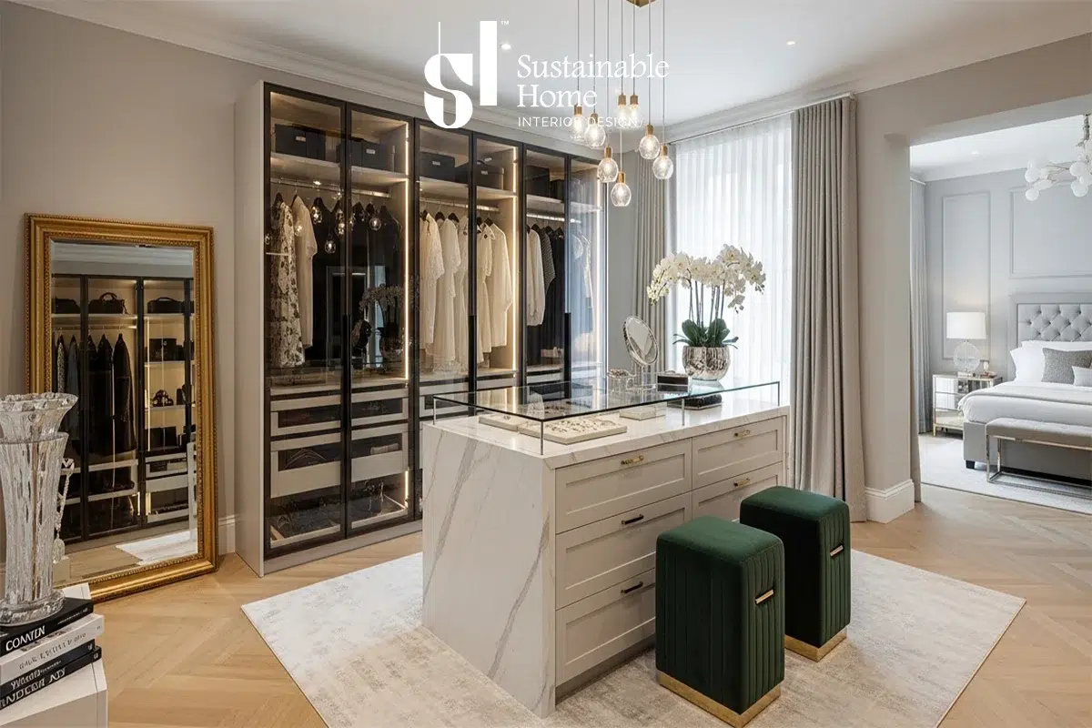 حلول مبتكرة لتصميم غرفة ملابس داخل غرفة النوم صغيرة باستخدام المرايا الطولية والأبواب السحابة