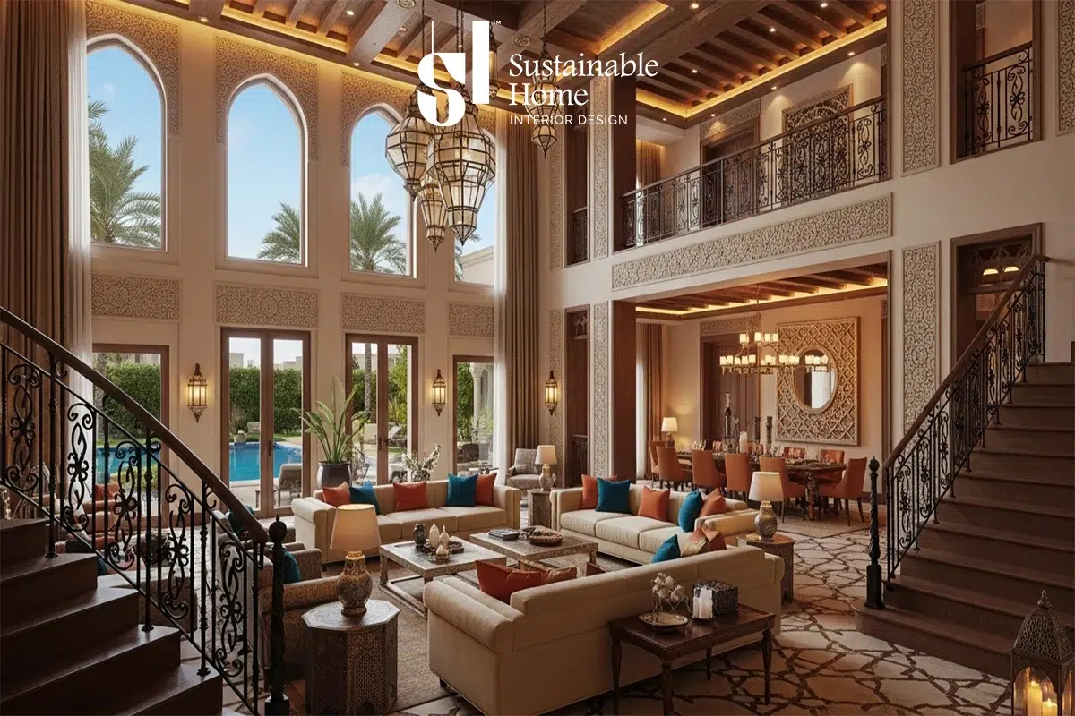 Modern villa interior design in Riyadh featuring 2026 'Wild Blooms' aesthetic trends