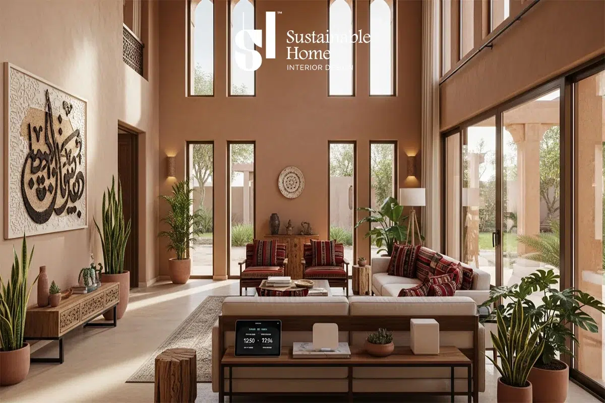 Modern villa interior in Riyadh designed for comfort and tradition, showcasing how Sustainable Home turns a house into a real home with custom design services
