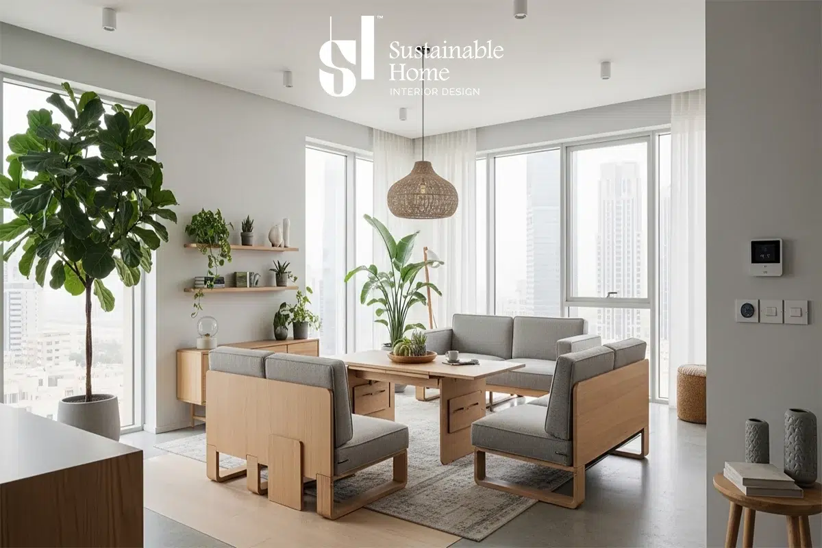 تصميم شقة صغيرة ذكية في حي العقيق الرياض تعتمد على الأثاث الهجين (Hybrid Furniture) وحلول التخزين الرأسي لزيادة الاتساع البصري بنسبة 40%.