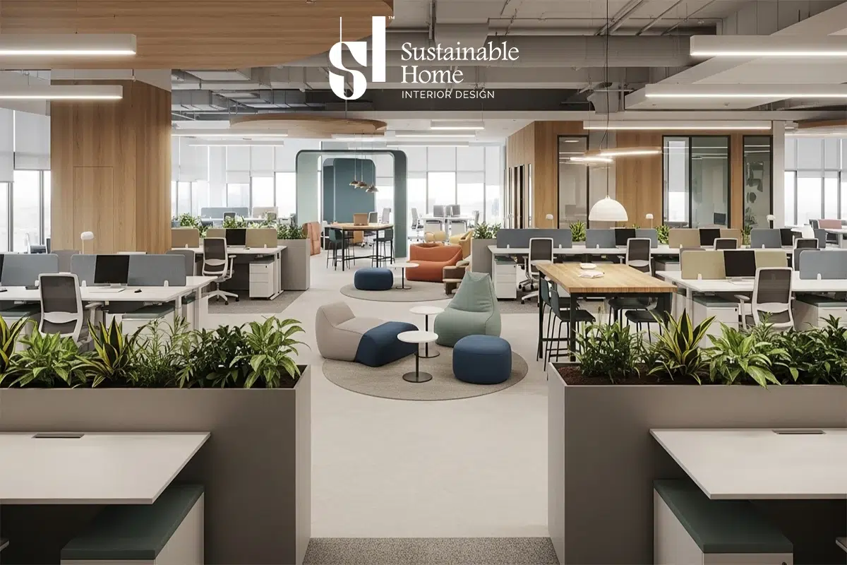 تصميم مكتب شركات مودرن في مركز الملك عبدالله المالي بالرياض يطبق معايير "المنزل المستدام" في العزل الصوتي والإضاءة البيولوجية لعام 2026.