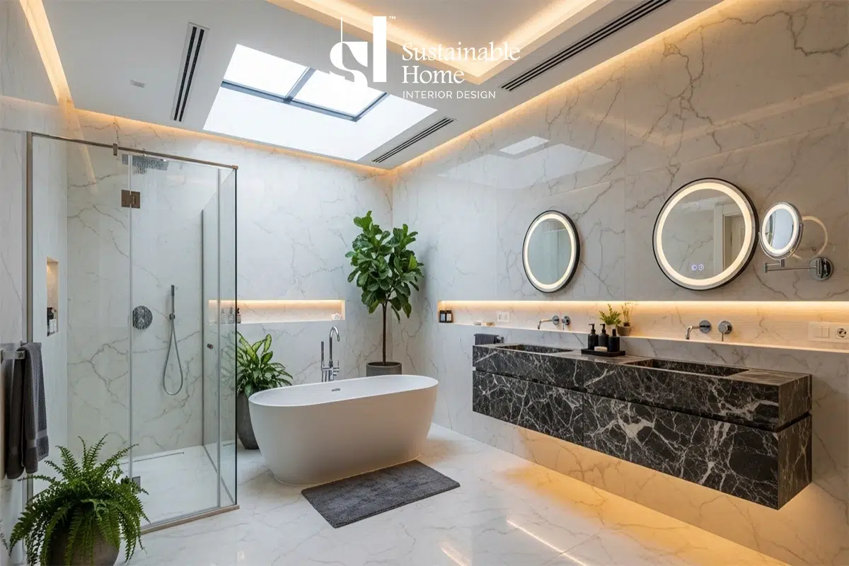 حمامات ذكية مودرن متوافقة مع معايير الاستدامة السعودية 2026 لترشيد المياه في الرياض