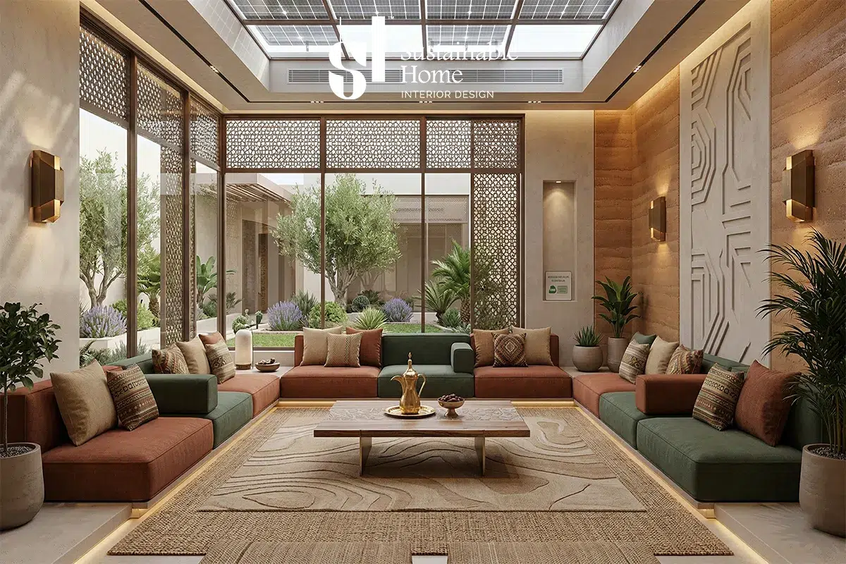 ديكورات مجالس رجال الرياض تجمع بين الأصالة والابتكار في حي الياسمين، تضم كنب مجالس مريح بتصاميم 'الموروثات الحديثة' وأقمشة صديقة للبيئة مقاومة للحرارة من تنفيذ المنزل المستدام